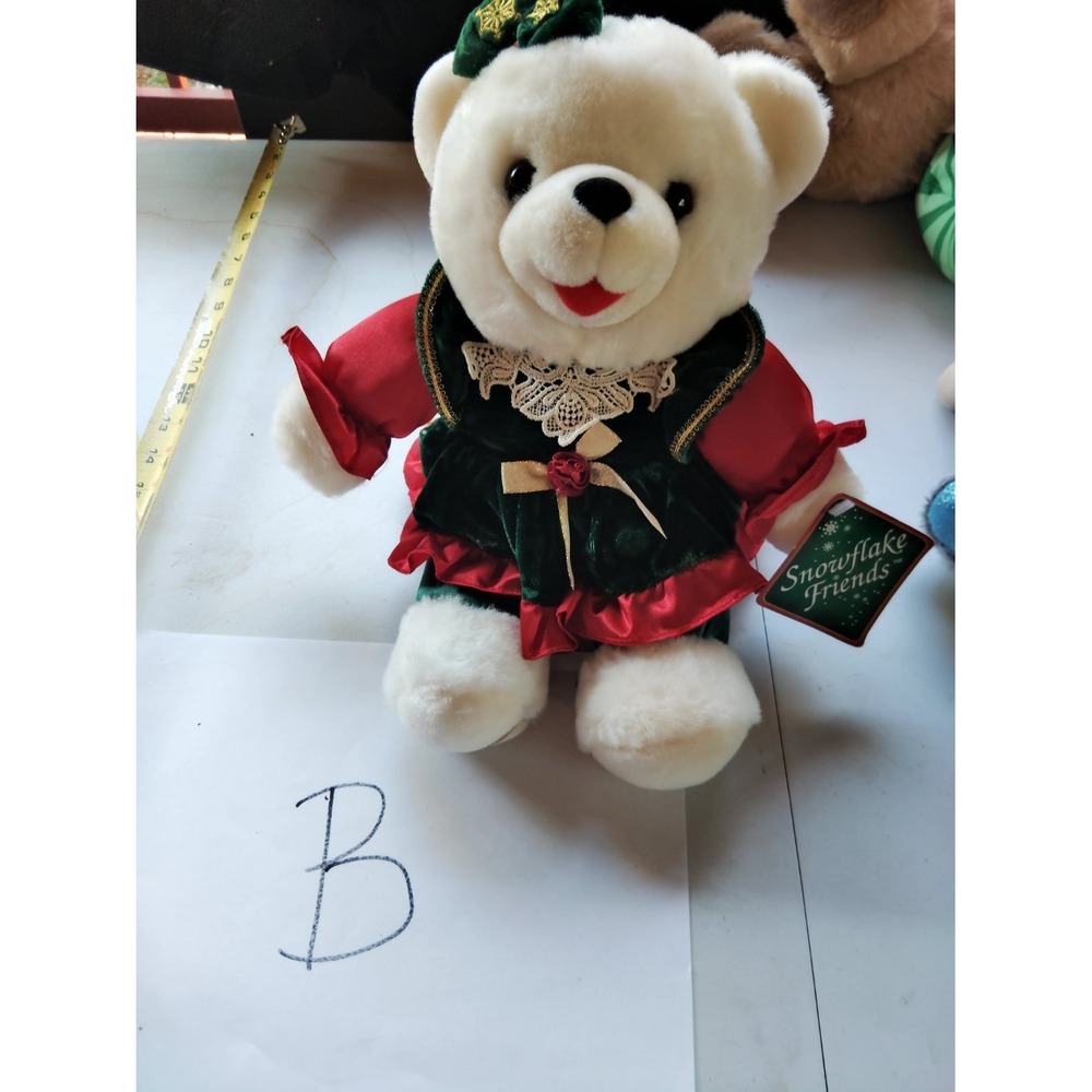 Snowflake Friends Christmas Teddy Bear 15 in White Velvet NWT Dressed With Tag